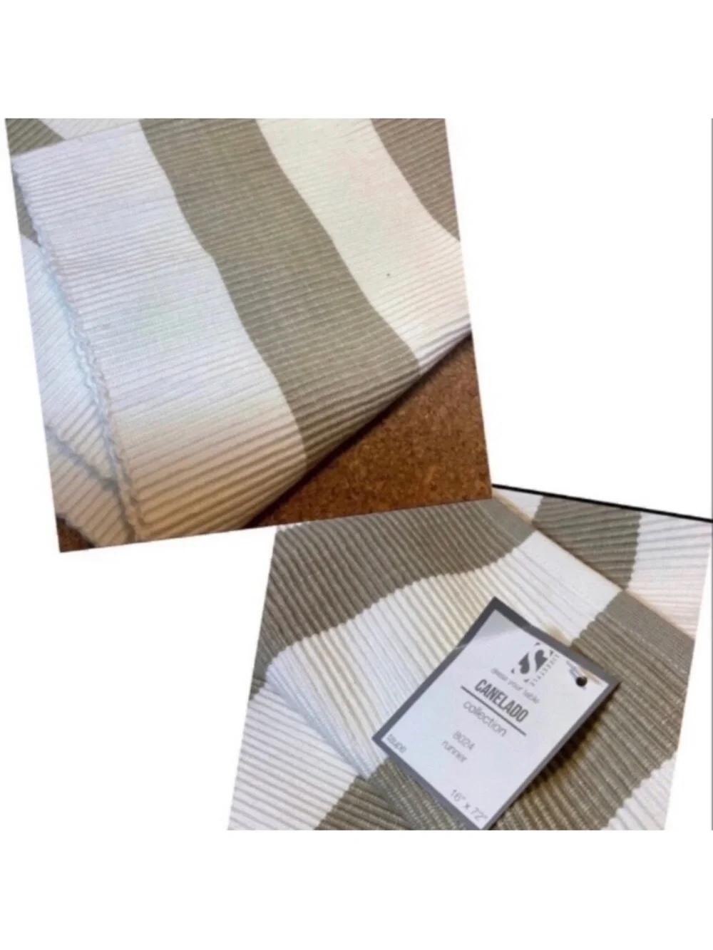 2 NWT 16 x 72 in. Rectangle Classic Stripe Design Ribbed Cotton Table Runners